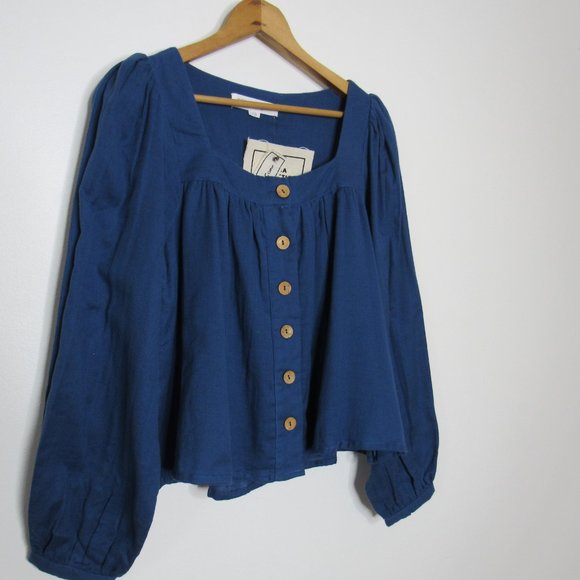Emerson Fry India Collection LAURENT BLOUSE - LAPIS ORGANIC Blue XS NWT - Picture 3 of 9